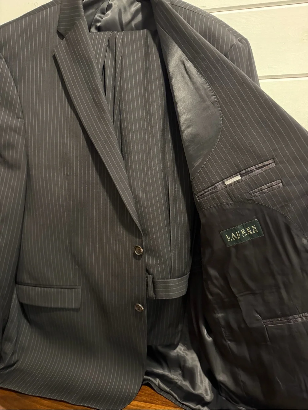 Vintage Ralph Lauren 100% Wool 2 Piece Single Breasted Brown Pinstripe Suit Set